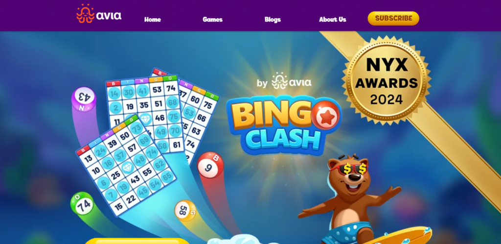 Screenshot of the pocket7games.com/games/bingo/bingo-clash website, showcasing various skill-based games available for real cash prizes.