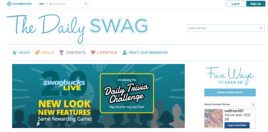 Screenshot of the Swagbucks Live website, showcasing various skill-based games available for real cash prizes.