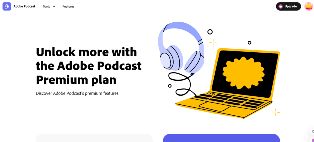 Screenshot of the podcast.adobe.com website homepage features, pricing, and overview.