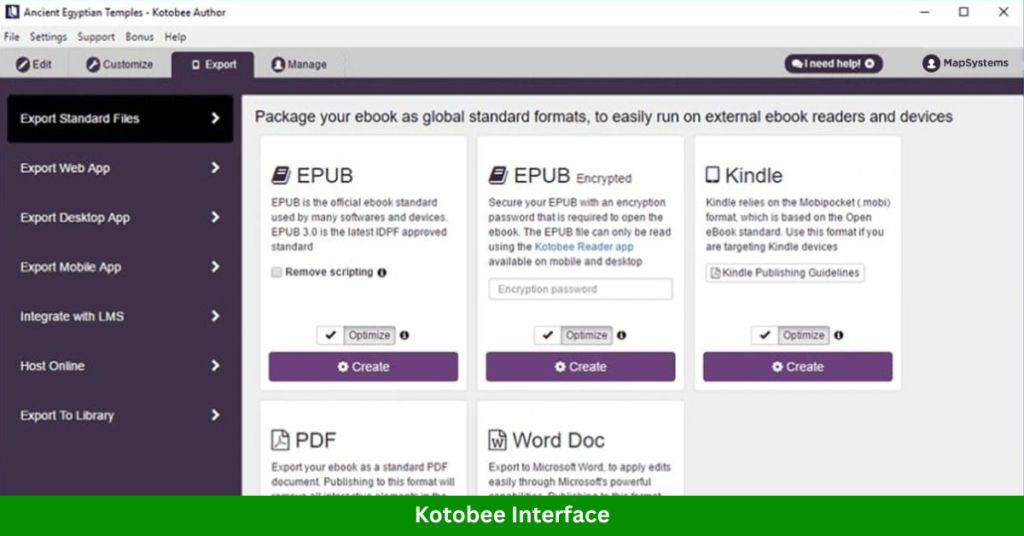 Kotobee interface