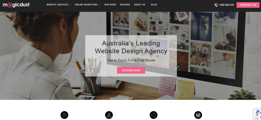 Screenshot of the magicdust.com.au website homepage features, pricing, and overview.