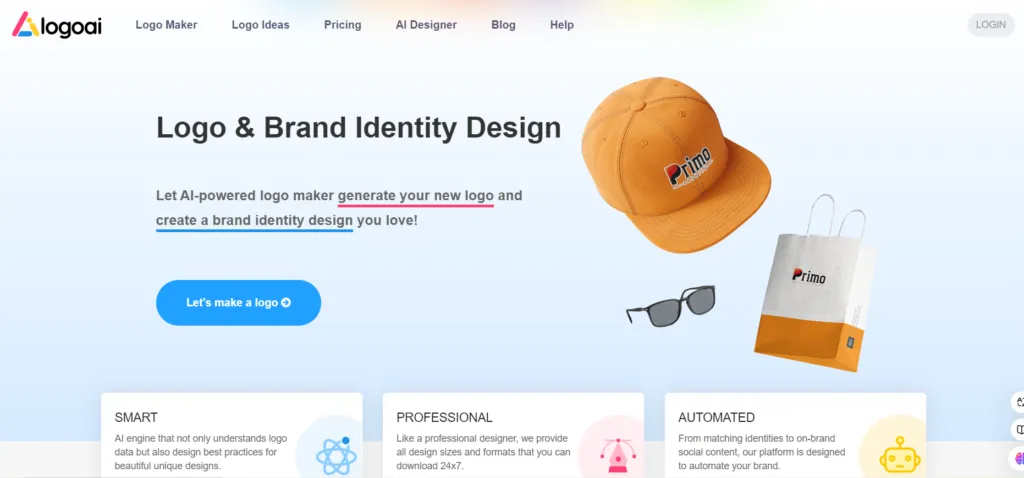 Screenshot of the logoai.com website homepage features, pricing, and overview.