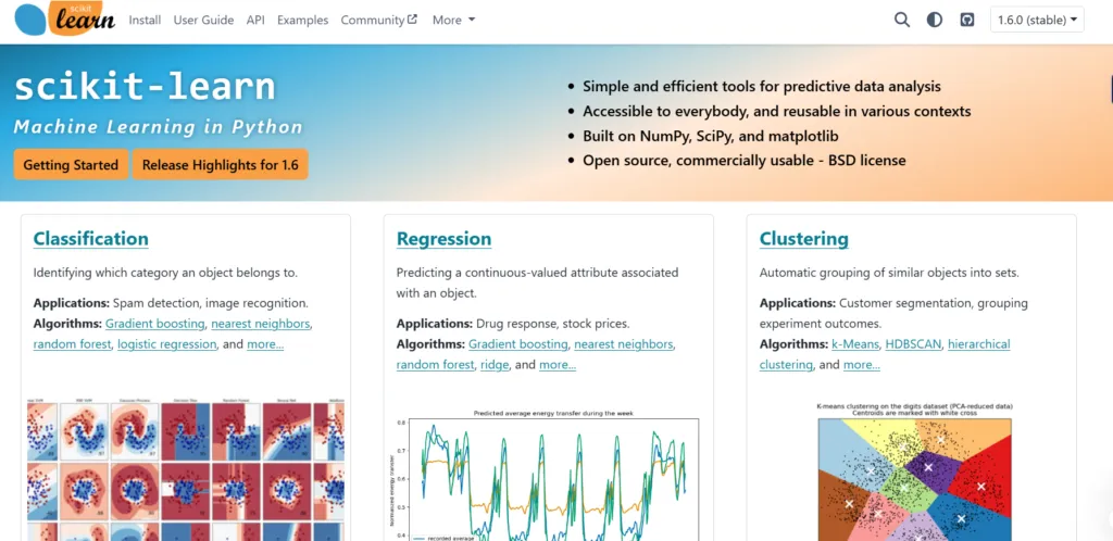 https://scikit-learn.org/stable/ overview